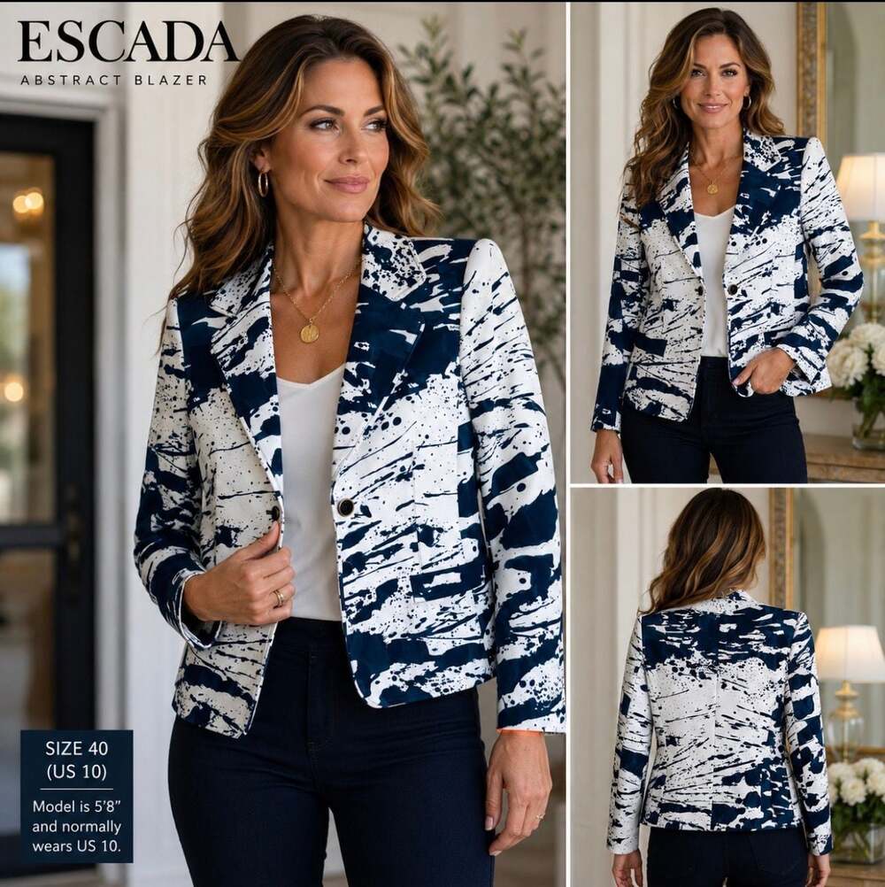 Escada Women's Paint Splatter Print Single-Button Blazer Women’s Size 10/40